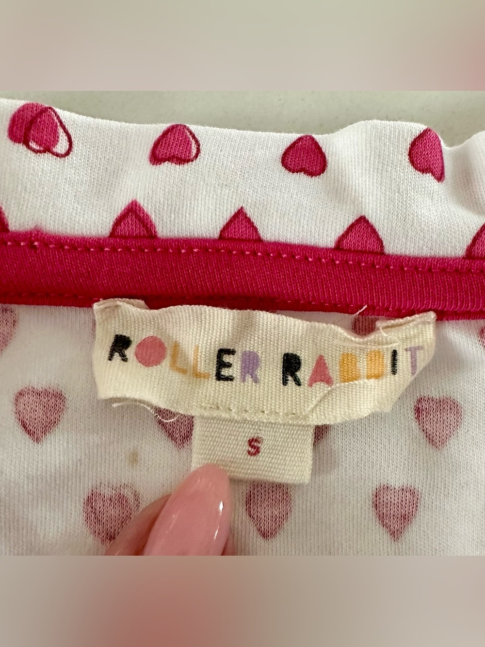 Roller Rabbit Mismatched Pajama Set with S Pink Heart and XS Blue Heart - Picture 3 of 5